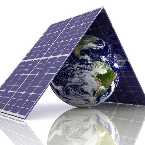 Solar panel positioned as an umbrella shading the earth