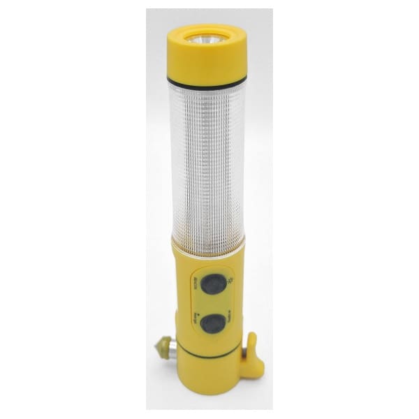 Automotive flashlight with strobe. Yellow end caps with plastic lantern cover.