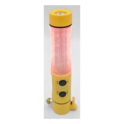 Yellow emergency flare with a pink light stick inside.