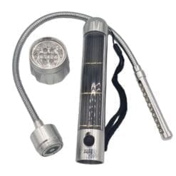 Ultimate Solar Flashlight F7-FL15 showing LED Flex tube light and 7-LED Floodlight